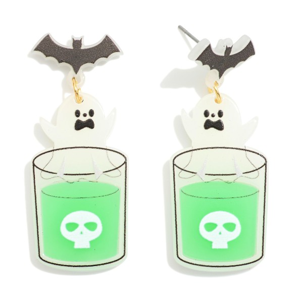 Wholesale glow Dark Acetate Ghost Potion Drop Earrings Bat Posts L