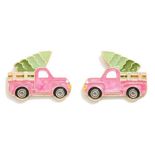 Wholesale metal Enamel Christmas Tree Truck Oversized Stud Earrings L