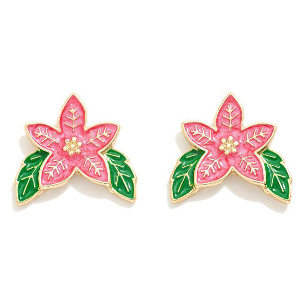 Wholesale enamel Metal Poinsettia Oversized Stud Earrings L