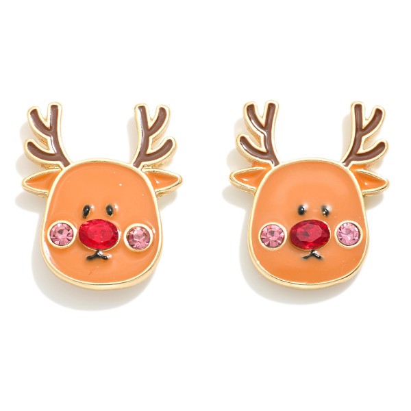 Wholesale enamel Metal Reindeer Oversized Stud Earrings Rhinestone Details L