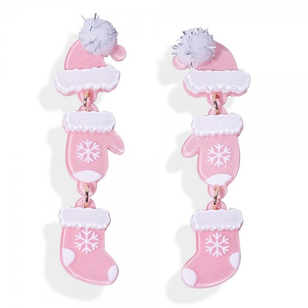 Wholesale linked Acetate Christmas Clothing Post Drop Earrings Pom Hat Post L