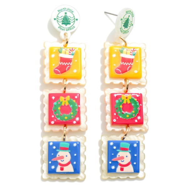 Wholesale acetate Linked Christmas Stamps Post Drop Earrings L