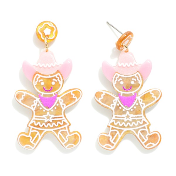 Wholesale acetate Cowboy Gingerbread Man Post Drop Earrings L