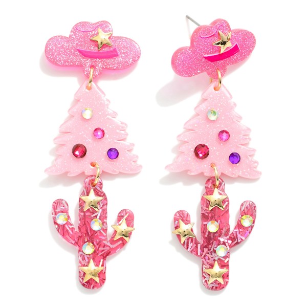 Wholesale linked Glitter Acetate Cowgirl Hat Christmas Tree Cactus Post Drop Ear