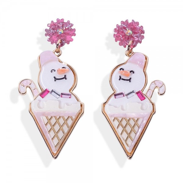 Wholesale glitter Acetate Snowman Ice Cream Cone Post Drop Earrings Snowflake Po