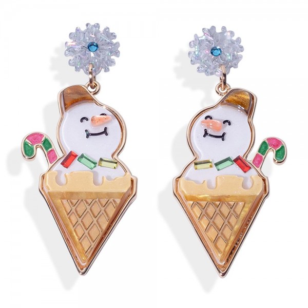 Wholesale glitter Acetate Snowman Ice Cream Cone Post Drop Earrings Snowflake Po