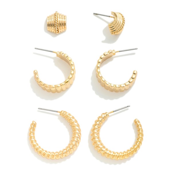Wholesale set Three Ribbed Spiral Hoop Earrings D