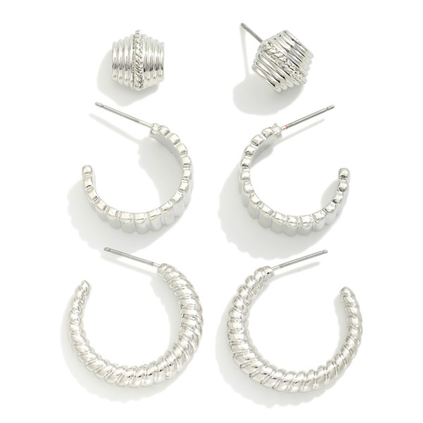 Wholesale set Three Ribbed Spiral Hoop Earrings D