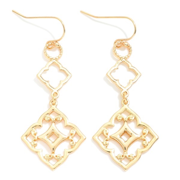 Wholesale linked Metal Filigree Clover Drop Earrings L