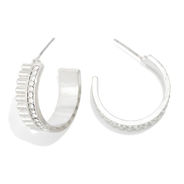 Wholesale ruffled Metal Hoop Earrings Rhinestone Border D