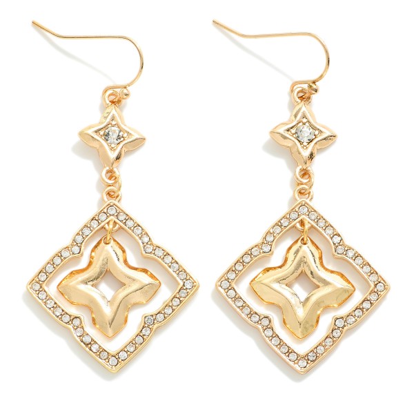 Wholesale bordered Rhinestone Clover Metal Hoop Drop Earrings L