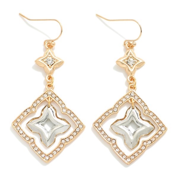 Wholesale bordered Rhinestone Clover Metal Hoop Drop Earrings L