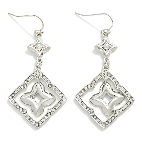 Wholesale bordered Rhinestone Clover Metal Hoop Drop Earrings L