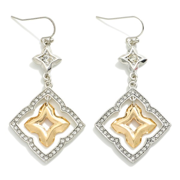 Wholesale bordered Rhinestone Clover Metal Hoop Drop Earrings L