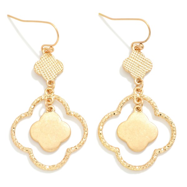 Wholesale linked Textured Metal Clovers Drop Earrings L