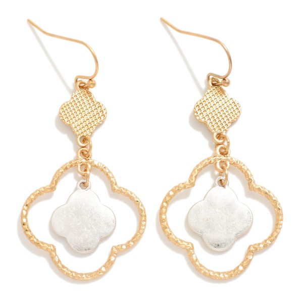 Wholesale linked Textured Metal Clovers Drop Earrings L