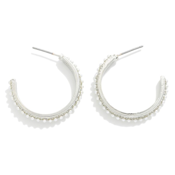 Wholesale center Pearl Studded Metal Hoop Earrings D