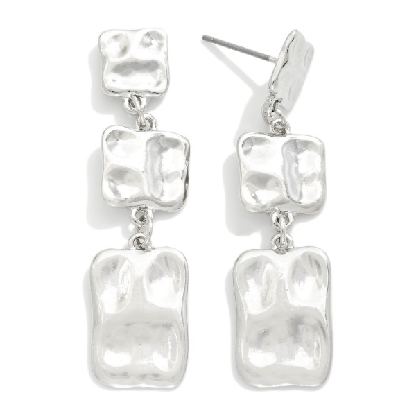 Wholesale linked Dimpled Metal Squares Rectangles Drop Earrings L