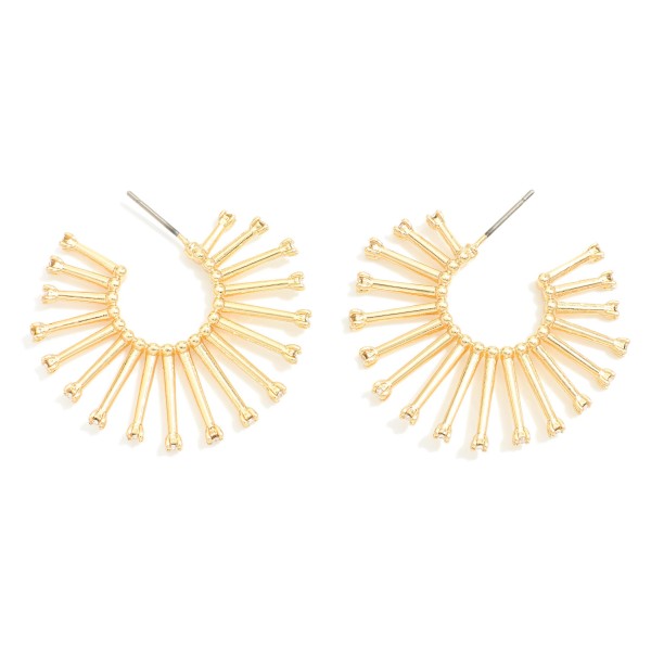 Wholesale metal Plated Brass Sun Ray Hoop Earrings Rhinestone Stud End Caps Plat