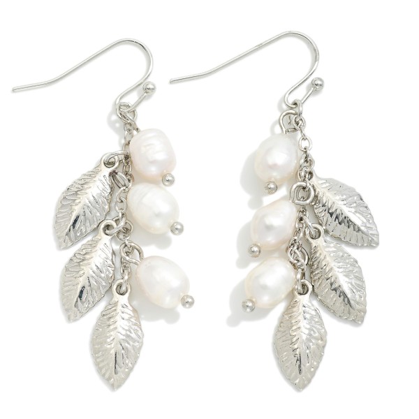 Wholesale pearl Metal Feather Tassel Drop Earrings L