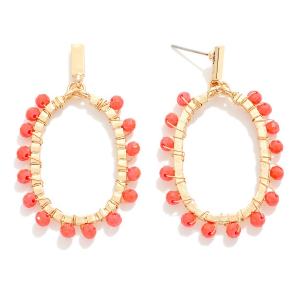 Wholesale beaded Metal Wire Wrapped Metal Oval Drop Earrings L