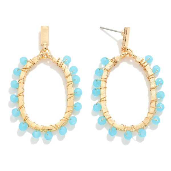 Wholesale beaded Metal Wire Wrapped Metal Oval Drop Earrings L