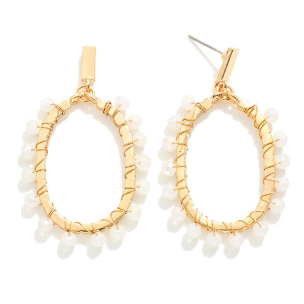 Wholesale beaded Metal Wire Wrapped Metal Oval Drop Earrings L