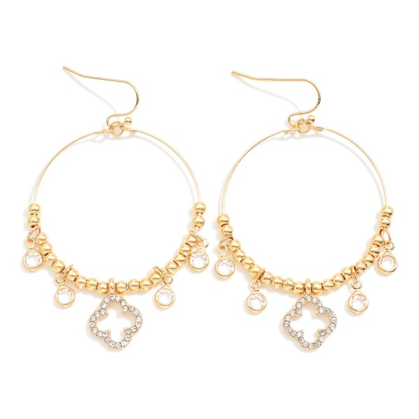 Wholesale metal Beaded Hoop Drop Earrings Glass Crystal Charms Rhinestone Clover