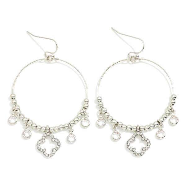 Wholesale metal Beaded Hoop Drop Earrings Glass Crystal Charms Rhinestone Clover