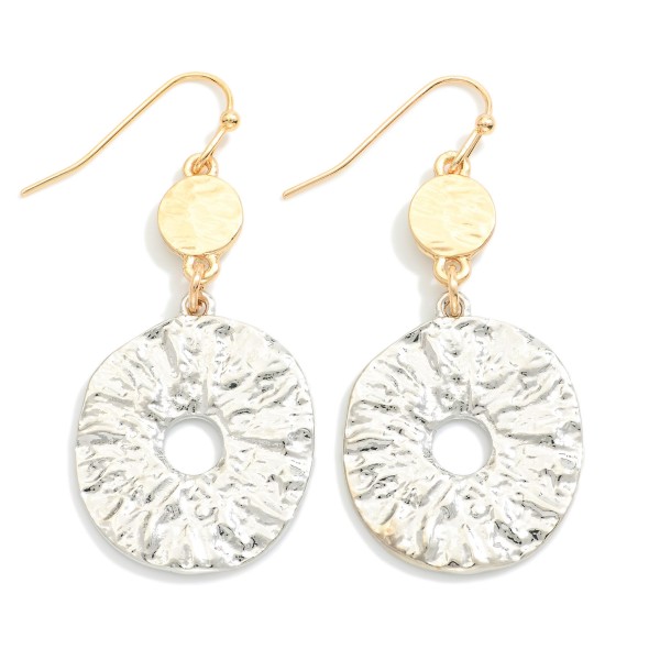Wholesale linked Textured Metal Circle Drop Earrings L