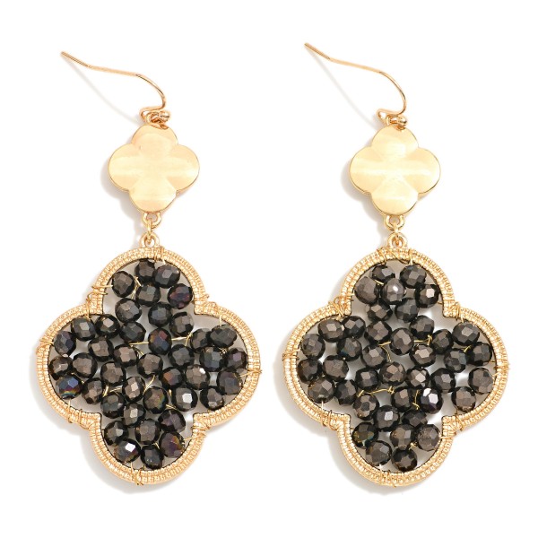 Wholesale wire Wrapped Beaded Clover Drop Earrings Metal Linked Clover L