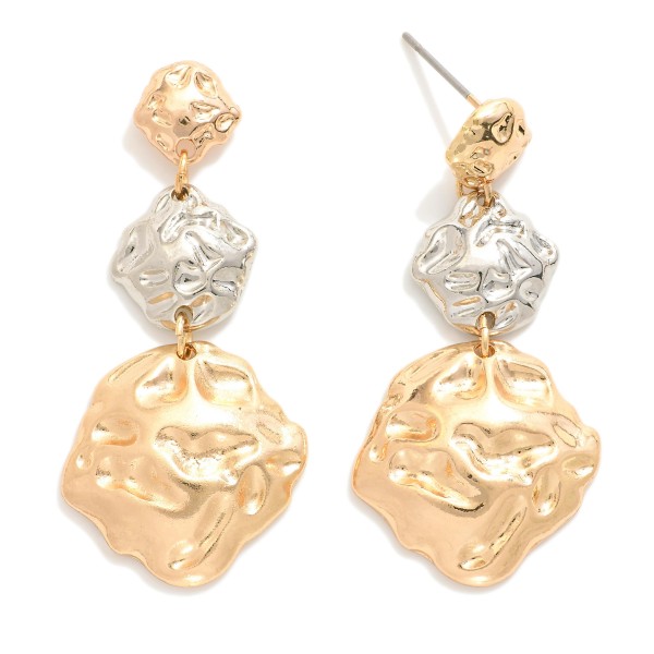 Wholesale linked Hammered Metal Post Drop Earrings L