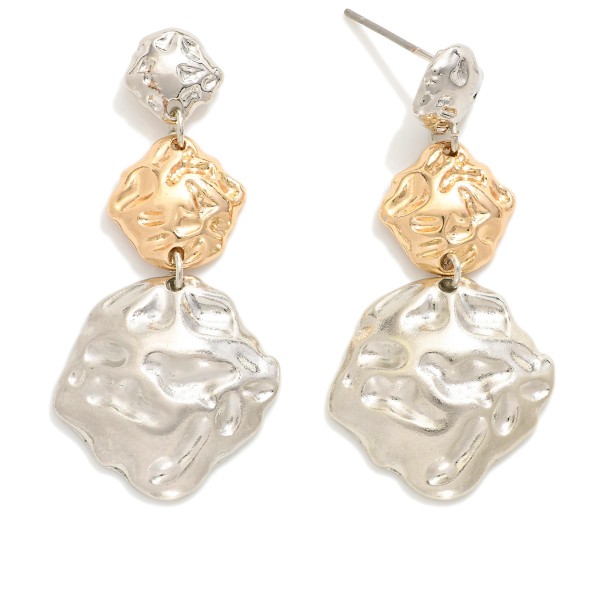 Wholesale linked Hammered Metal Post Drop Earrings L