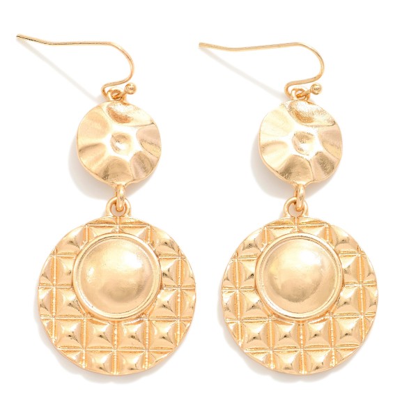 Wholesale textured Linked Metal Circle Drop Earrings Quilted Detail L