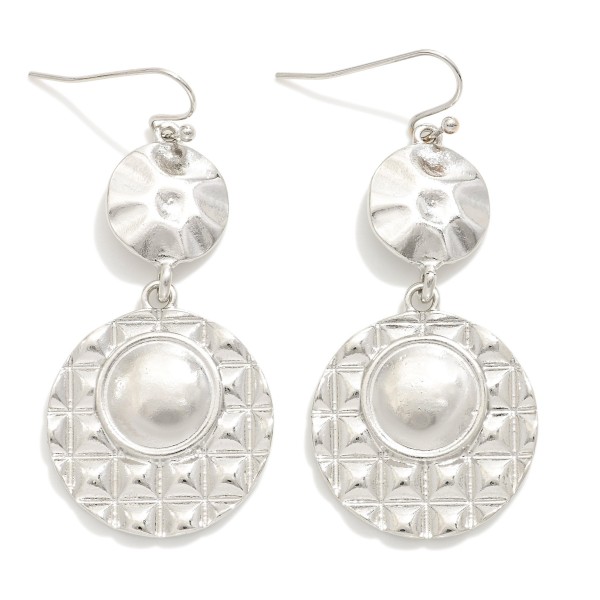 Wholesale textured Linked Metal Circle Drop Earrings Quilted Detail L