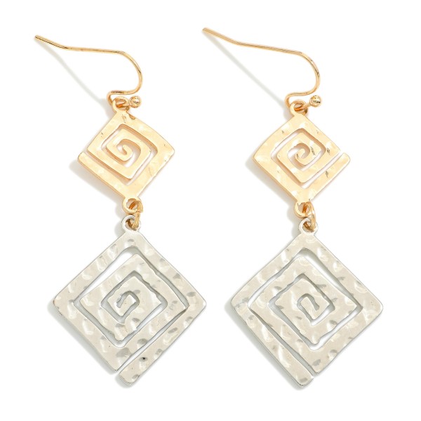 Wholesale linked Hammered Metal Spiral Squares Drop Earrings L