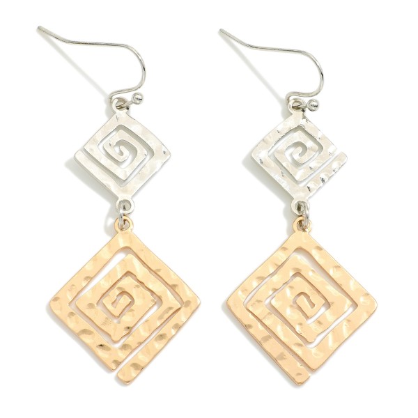 Wholesale linked Hammered Metal Spiral Squares Drop Earrings L