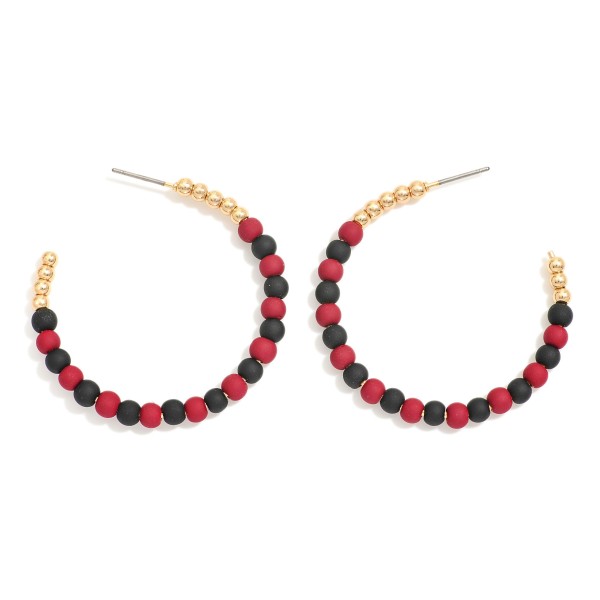 Wholesale beaded Game Day Hoop Earrings Matte Gold Beads D