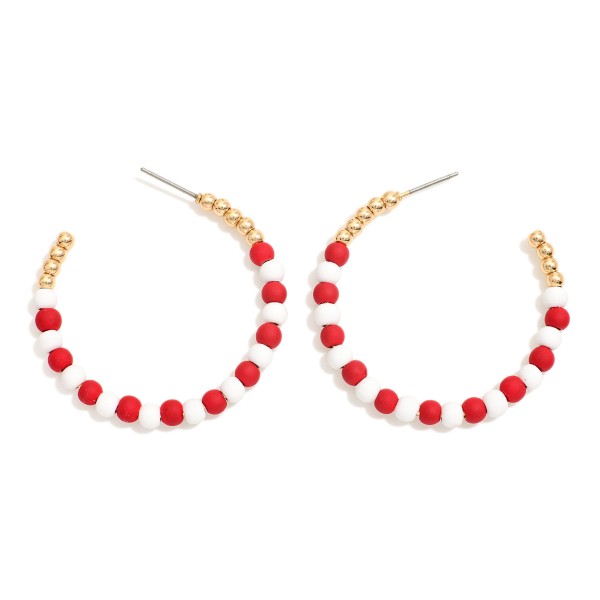 Wholesale beaded Game Day Hoop Earrings Matte Gold Beads D
