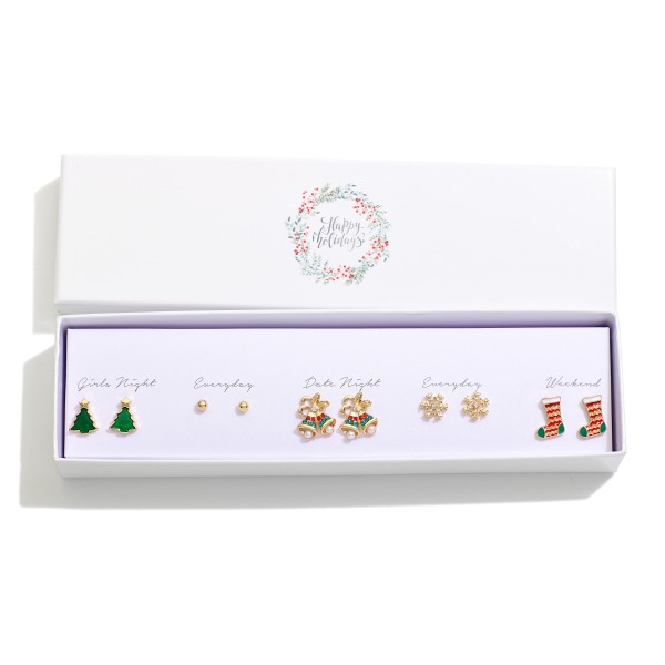 Wholesale set Five Christmas Stud Earrings Metal Tones Rhinestones L