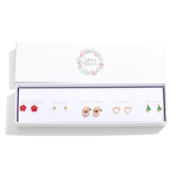 Wholesale set Five Christmas Stud Earrings Rhinestones Pearls Metal Tones L
