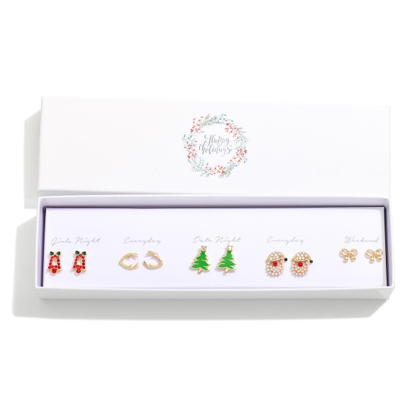 Wholesale set Five Christmas Stud Earrings Rhinestones Pearls Metal Tones L