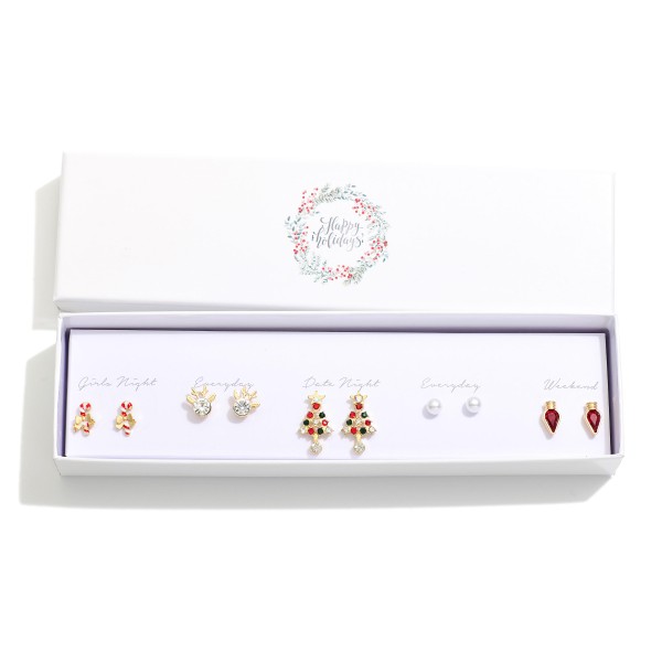 Wholesale set Five Christmas Stud Earrings Rhinestones Pearls Metal Tones L