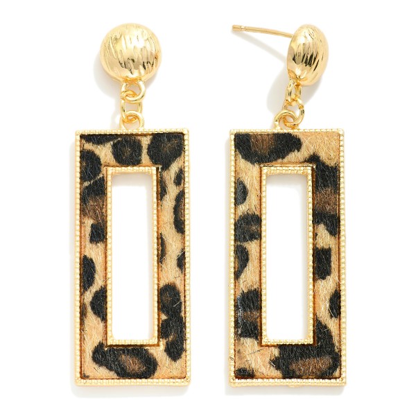 Wholesale hollow Rectangle Faux Fur Post Drop Earrings L