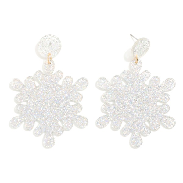 Wholesale glitter Acetate Snowflake Post Drop Earrings L