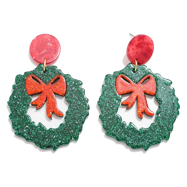 Wholesale glitter Acetate Christmas Wreath Drop Earrings L