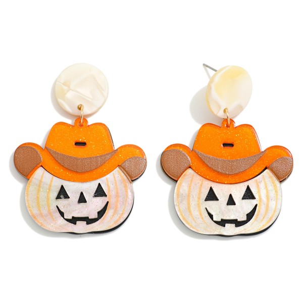 Wholesale glitter Acetate Cowboy Jack o Lantern Drop Earrings L