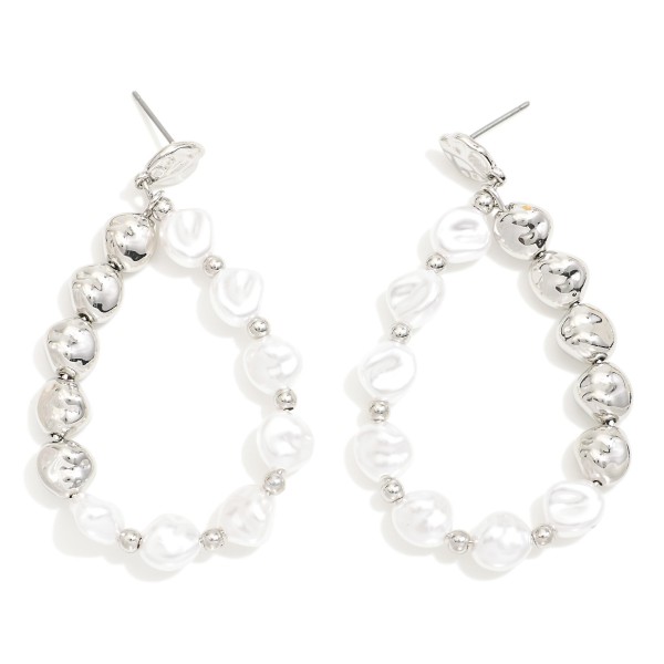 Wholesale beaded Teardrop Post Drop Earrings Pearl Metal Tones L