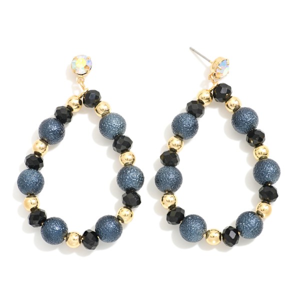 Wholesale beaded Teardrop Drop Earrings Textured Beads Rhinestone Post L