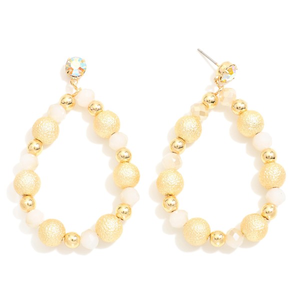 Wholesale beaded Teardrop Drop Earrings Textured Beads Rhinestone Post L